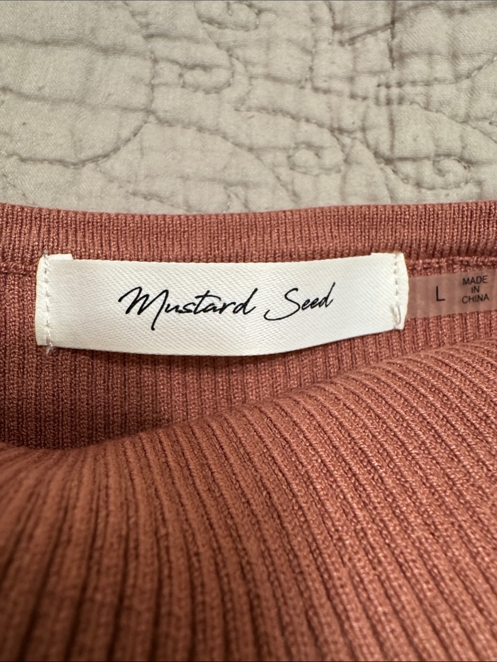 Mustard Seed Ribbed Knit Minimalist Rust Midi Bodycon Slip Dress Size Large - Picture 2 of 7